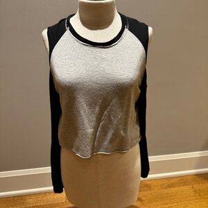 Project Social T - Gray and Black cold shoulder Top-Size XS